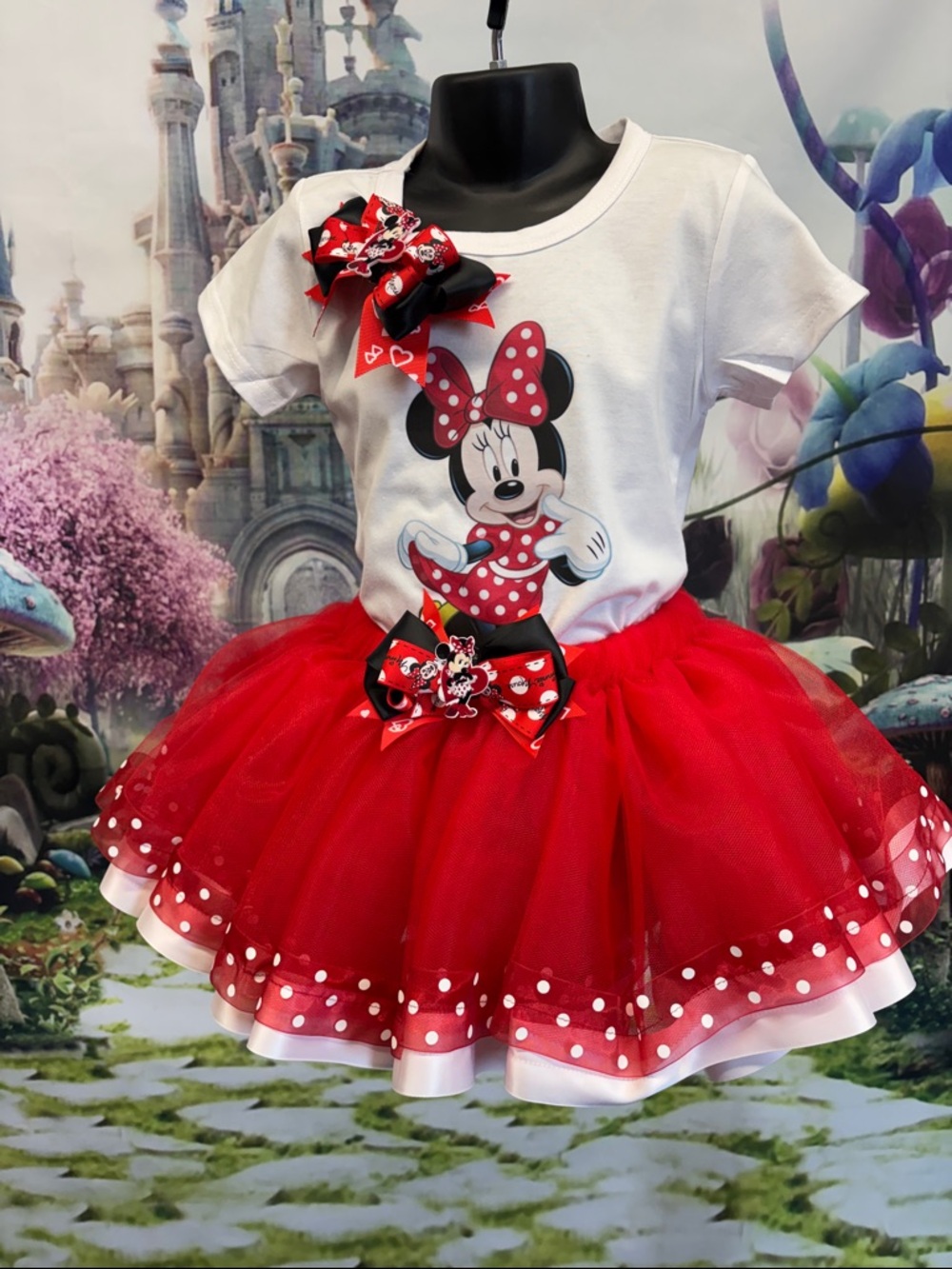 Minnie Mouse Red Polka Dot Tutu Dress with Ribbon